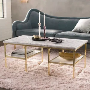 ترابيزة انتريه حديد ذهبي وسطح رخام كرارة