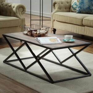 ترابيزة ركنة حديد مع سطح خشب