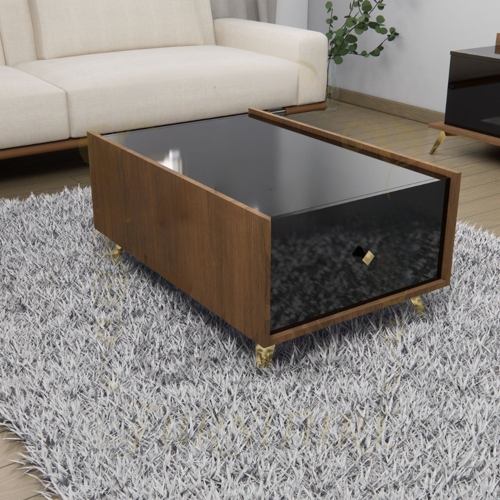 ترابيزة قهوة بني مع سطح زجاجي (95×60×40 سم)