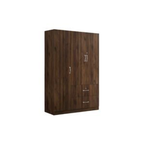 دولاب ملابس بني بأبواب ورفوف