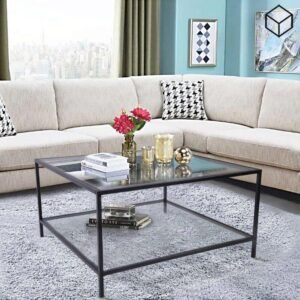 طاولة ضيافة زجاج بدورين (80×80×50 سم)