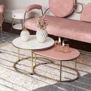 طقم ترابيزات انتريه مودرن روز وأبيض