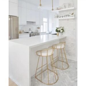 كراسي بار ذهبي تنجيد جلد أبيض