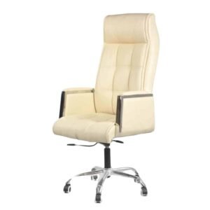 كرسي جلد بيج بظهر عالي