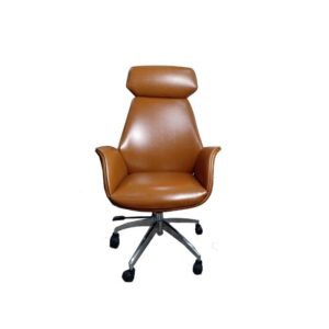كرسي مدير جلد بني بظهر عالي