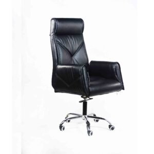 كرسي مكتب جلد أسود بظهر عالي للمديرين