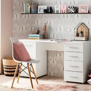 مكتب دراسة أبيض بإدراج جانبية (140×75×60 سم)