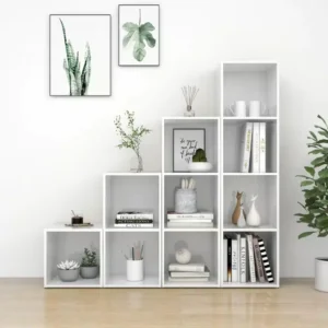 مكتبة كتب مربعات باللون الأبيض